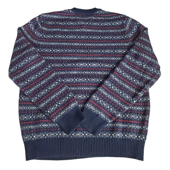 Tommy Hilfiger Sweater Mens Navy Blue Red Stripes Fair Isle Washable Luxe Wool - Picture 2 of 6